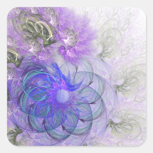 紫と青のレースのよう抽象芸術花デザイン スクエアシール (正面)