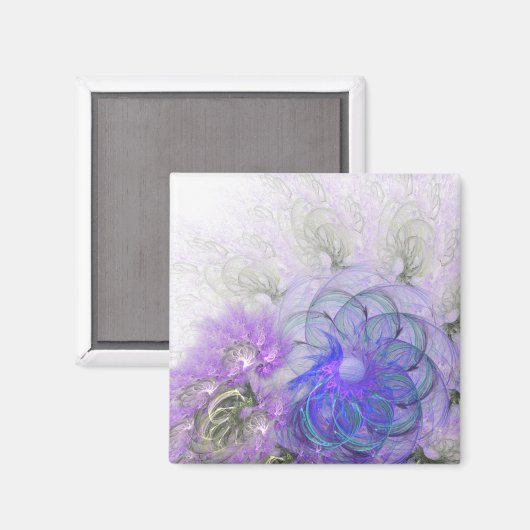 紫と青のレースのよう抽象芸術花デザイン マグネット (正面/裏面)
