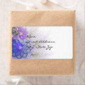 紫と青のレースのよう抽象芸術花デザイン ラベル (インサイチュ)