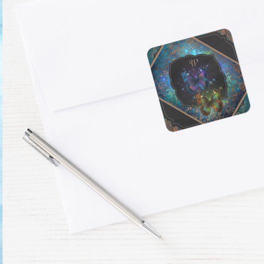 紫と青のロマンチックな蝶ファンタジア スクエアシール