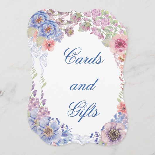 紫と青のワイルドフラワーカード&ギフトサイン (正面/裏面)