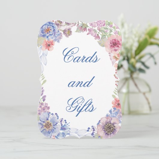 紫と青のワイルドフラワーカード&ギフトサイン (スタンド正面)