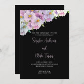 紫と青のワイルドフラワーブラック庭園の結婚式 招待状 (正面/裏面)