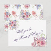 紫と青のワイルドフラワー「ブライズメイドにしてくれる？」カード 招待状 (正面/裏面)