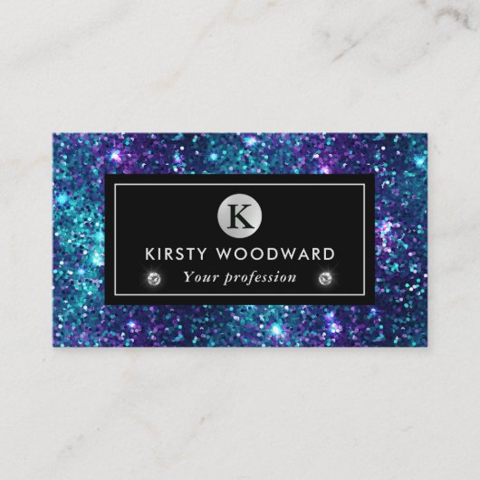 紫と青の人魚のシークインパターン 名刺 (正面)