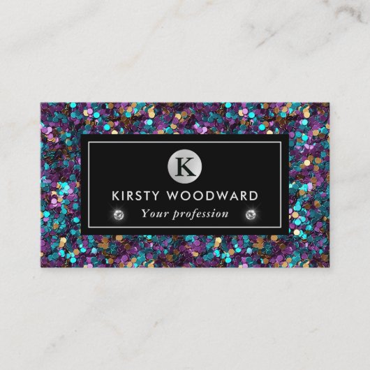 紫と青の人魚のシークインパターン 名刺 (正面)