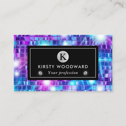 紫と青の人魚のモザイクパターン 名刺 (正面)