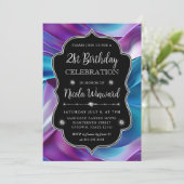 紫と青の人魚シルクフレーム誕生日 招待状 (スタンド正面)