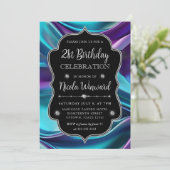 紫と青の人魚シルクフレーム誕生日 招待状 (スタンド正面)
