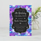 紫と青の人魚モザイクフレーム誕生日 招待状 (スタンド正面)