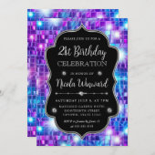 紫と青の人魚モザイクフレーム誕生日 招待状 (正面/裏面)