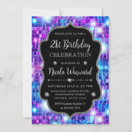 紫と青の人魚モザイクフレーム誕生日 招待状