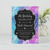 紫と青の人魚モザイクフレーム誕生日 招待状 (スタンド正面)
