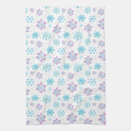 紫と青の冬の雪 キッチンタオル (縦)