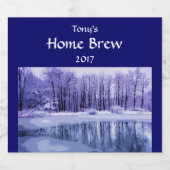 紫と青の冷たい冬の池ビアラベル ビールラベル (シングルラベル)