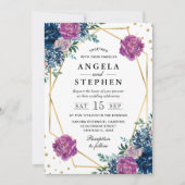 紫と青の夏の花フレーム結婚ズ 招待状 (正面)