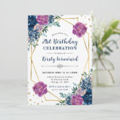 紫と青の夏の花フレーム誕生日 招待状 (スタンド正面)