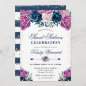 紫と青の夏ボホ花Sweet sixteen 招待状 (正面/裏面)