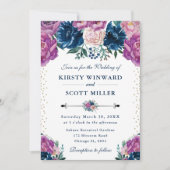 紫と青の夏結婚の花 招待状 (正面)