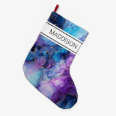 紫と青の大理石のパターン ラージクリスマスストッキング (正面 (吊り時))
