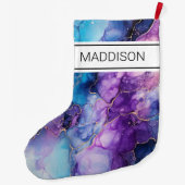 紫と青の大理石のパターン ラージクリスマスストッキング (裏面)