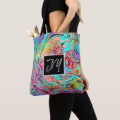 紫と青の大理石の流体アートパーソナライズされた トートバッグ (クローズアップ)