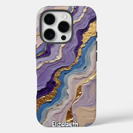 紫と青の大理石の渦巻き金ゴールド Case-Mate iPhoneケース (裏面)