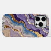 紫と青の大理石の渦巻き金ゴールド Case-Mate iPhoneケース (裏面 (横))