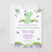 紫と青の恐竜大爆発タイム誕生日パーティー 招待状 (正面)