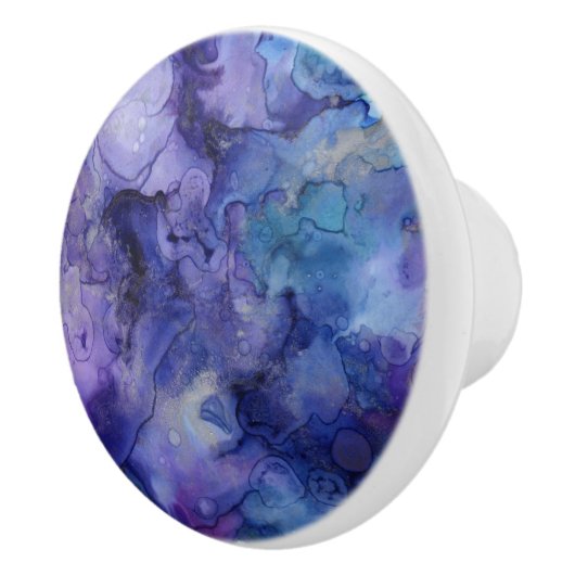 紫と青の抽象芸術の水色の泥酔した渦巻き セラミックノブ (右)