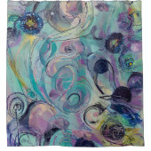 紫と青の抽象芸術渦巻き シャワーカーテン (正面)