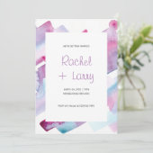 紫と青の抽象芸術結婚式招待状 招待状 (スタンド正面)