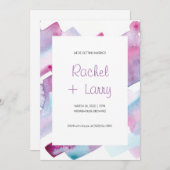 紫と青の抽象芸術結婚式招待状 招待状 (正面/裏面)