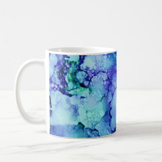 紫と青の抽象芸術絵画 コーヒーマグカップ (左)