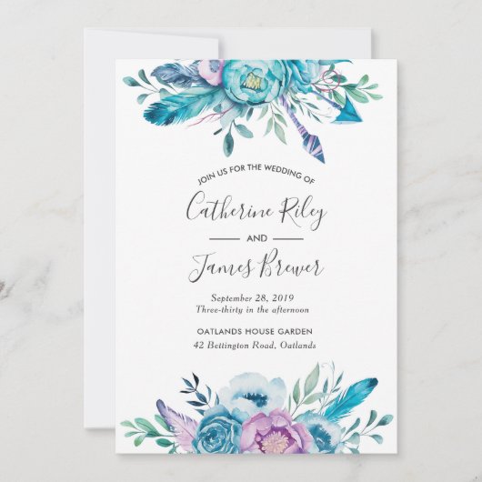 紫と青の春フローラ結婚式招待状 招待状 (正面)