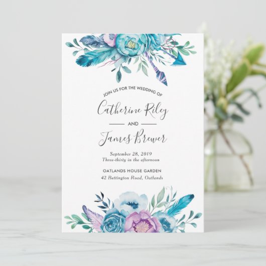 紫と青の春フローラ結婚式招待状 招待状 (スタンド正面)