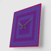 紫と青の正方形の壁の時計、チェック、歯車 スクエア壁時計 (傾斜)