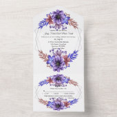 紫と青の水の色のフローラ結婚 オールインワン招待状 (内側)