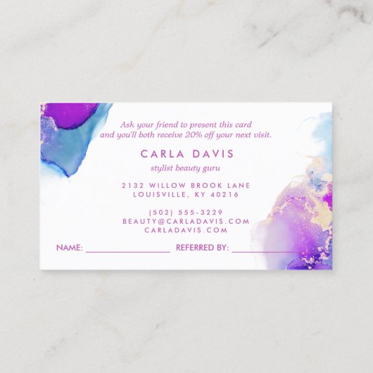 紫と青の水エレガント色アルコールインキ 紹介カード (裏面)