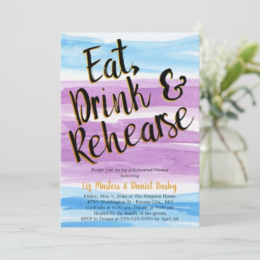 紫と青の水彩リモダンハーサルディナー 招待状 (スタンド正面)