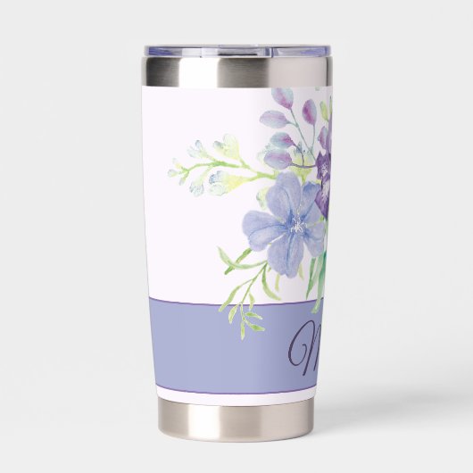 紫と青の水彩模様をカスタマイズ 保温保冷タンブラー (正面)