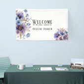 紫と青の水彩花のブライズシャワー 横断幕 (トレードショー)