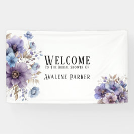 紫と青の水彩花のブライズシャワー 横断幕