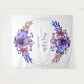 紫と青の水彩花の写真用背景 タペストリー (正面(横))