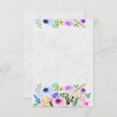 紫と青の水彩花柄のウェディングカード 招待状 (正面/裏面)