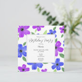 紫と青の水彩花模様 招待状 (スタンド正面)