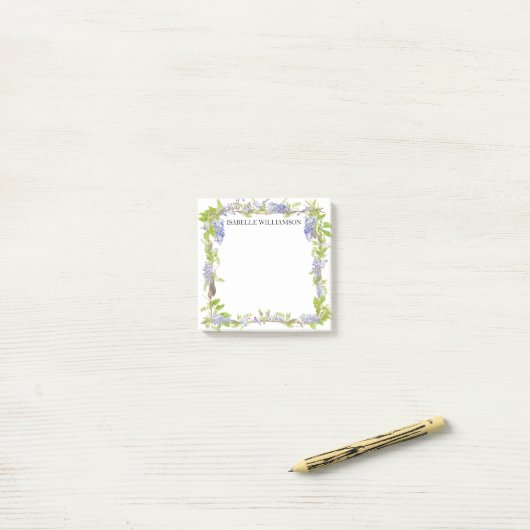 紫と青の水色のフローラパーソナライズされた、 ポストイット (デスク上)