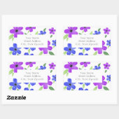 紫と青の水色のフローラモチーフのラベル 長方形シール (シート)