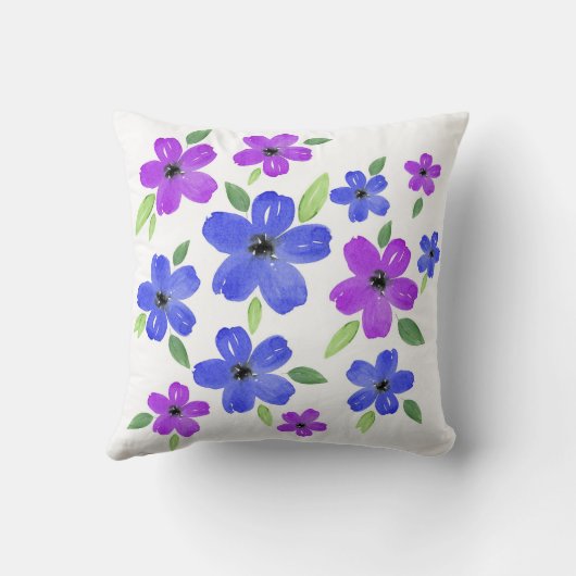 紫と青の水色のフローラモチーフ クッション (裏面)