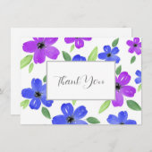 紫と青の水色のフローラモチーフ サンキューカード (正面/裏面)